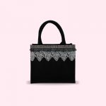 Borsa nera in juta con bordo argento