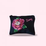 Mini-pochette nera con fiore in pailettes