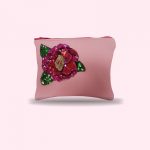 Mini-pochette rosa con fiore di pailettes